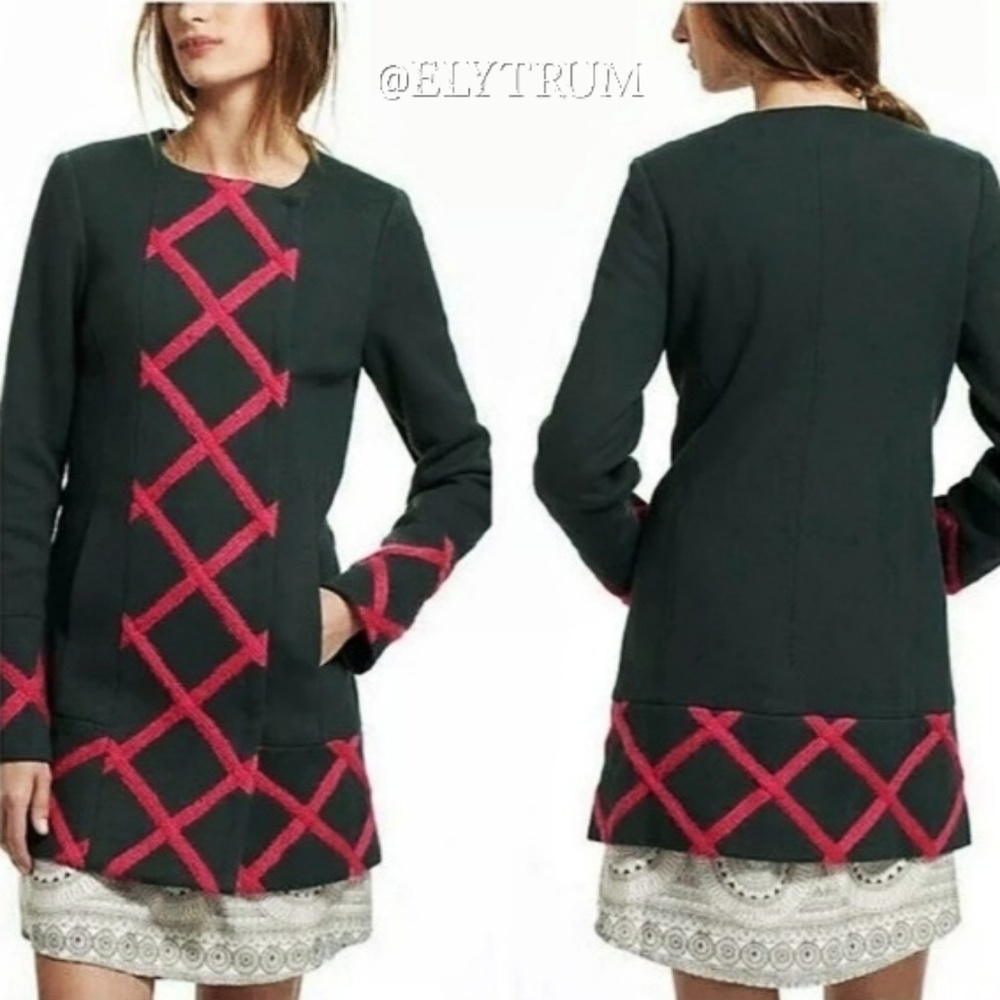 Anthropologie Elevenses Tamarisk Lattice Pea Coat